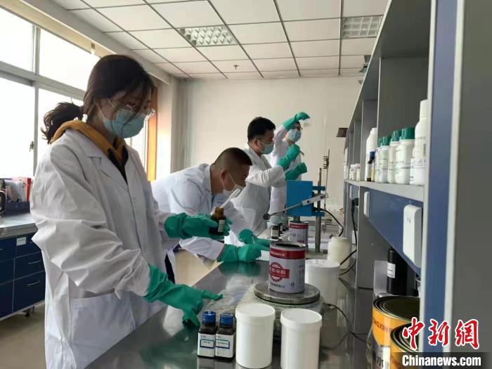 圖為肖菲(前一)帶領(lǐng)團(tuán)隊(duì)研發(fā)水性涂料。(資料圖) 受訪者供圖