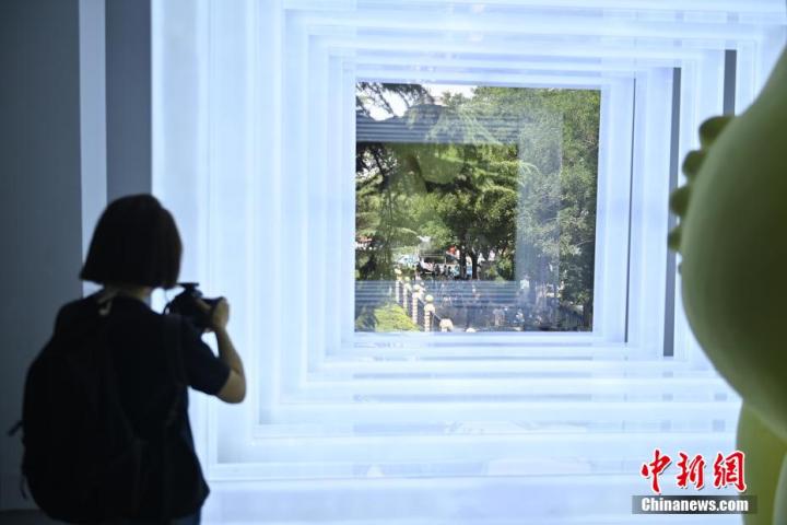 圖為游客參觀藝術(shù)展。中新社記者 李亞龍 攝