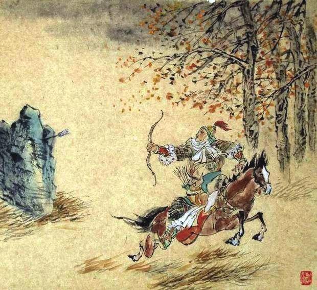 “林暗草驚風(fēng)，將軍夜引弓。”畫作